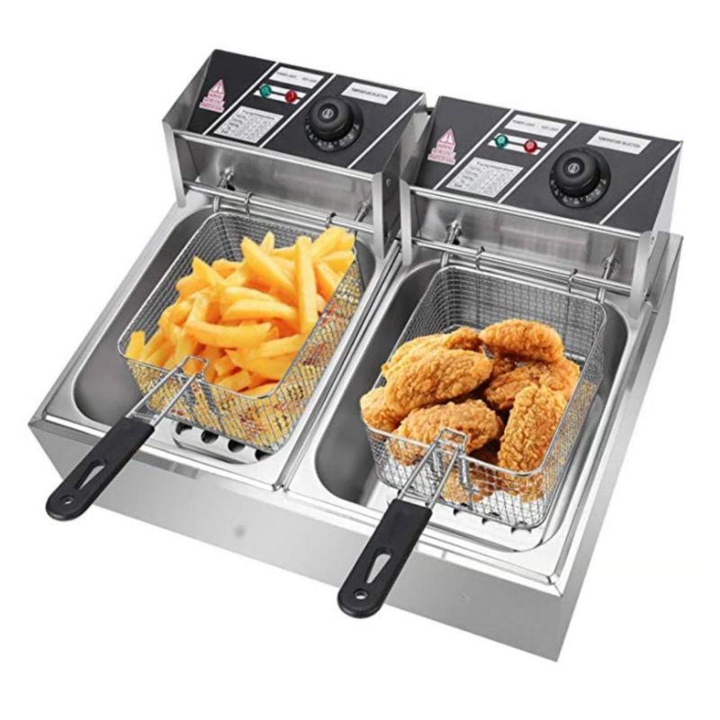 GENERICO - Freidora Eléctrica 12L Acero Inox 5500w Potente 2 Puestos