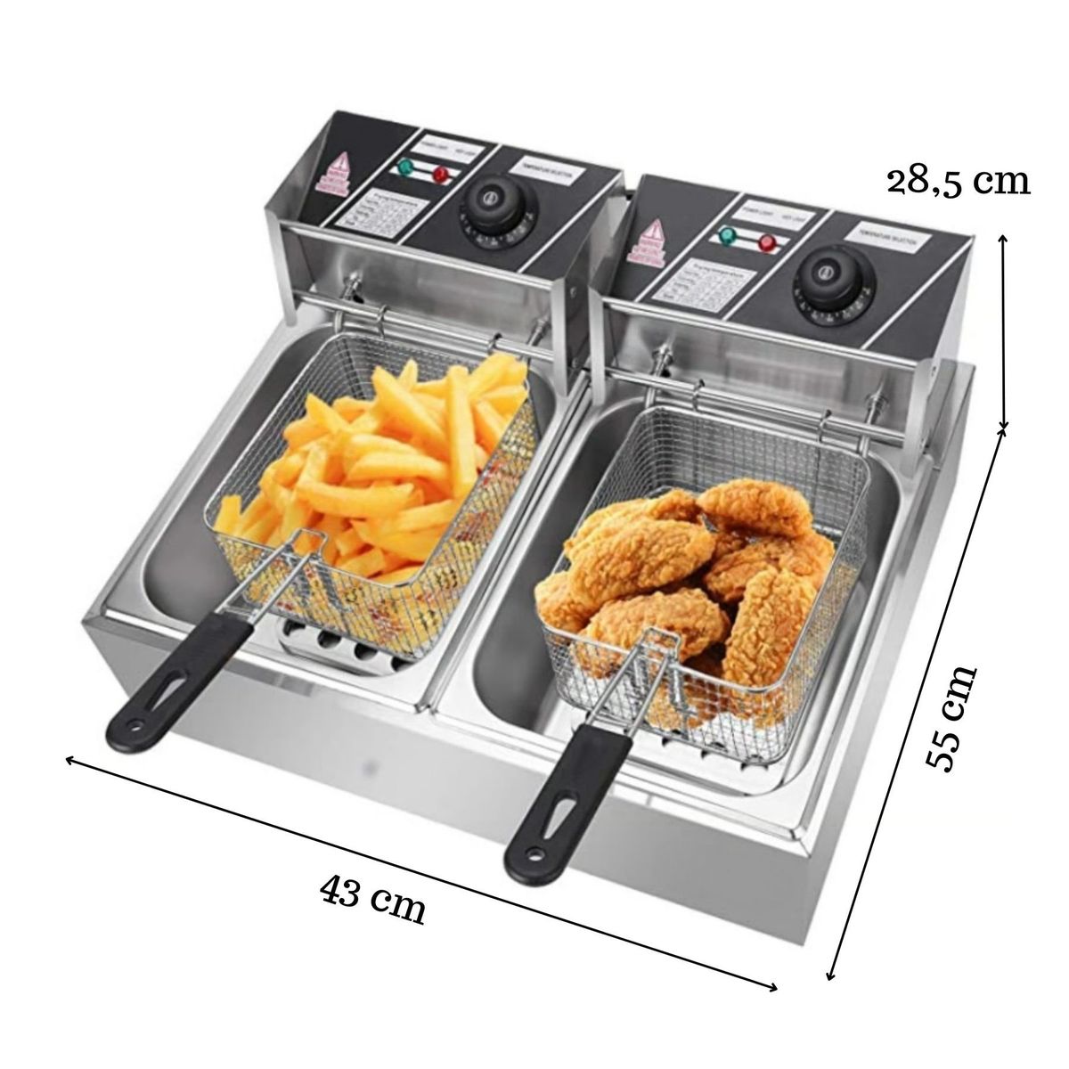GENERICO - Freidora Eléctrica 12L Acero Inox 5500w Potente 2 Puestos