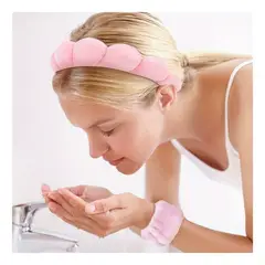 GENERICO - Set Cintillo Diadema Para Pelo Cabello + Muñequeras 3 Piezas Rosado