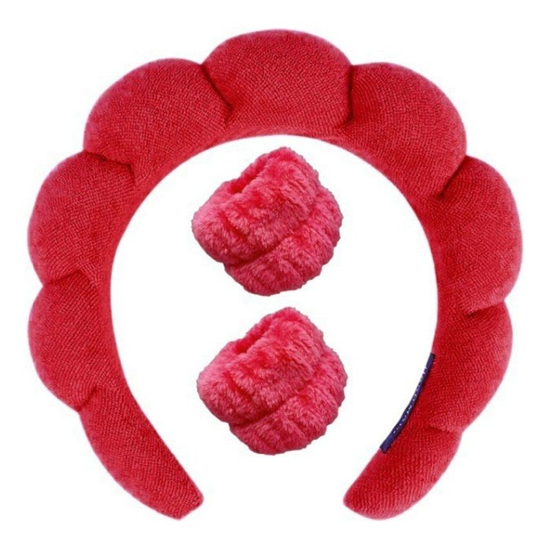 GENERICO - Set Cintillo Diadema Para Pelo Cabello + Muñequeras 3 Piezas Rojo