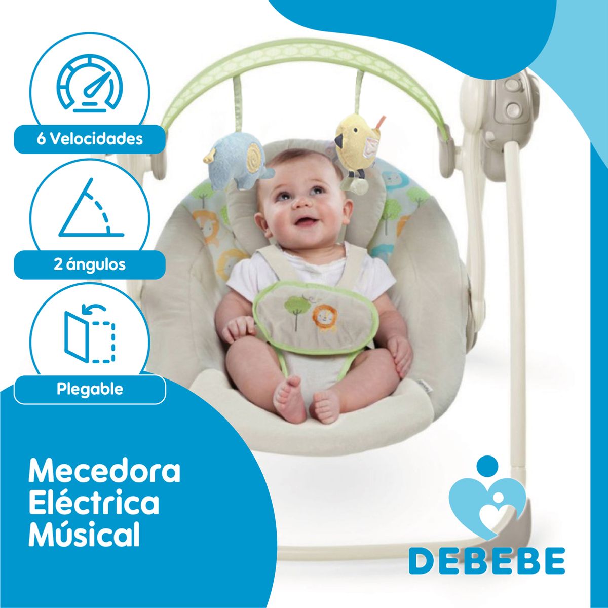 DEBEBE - Silla Mecedora Eléctrica Nido Debebé SwingIt Musica Luces