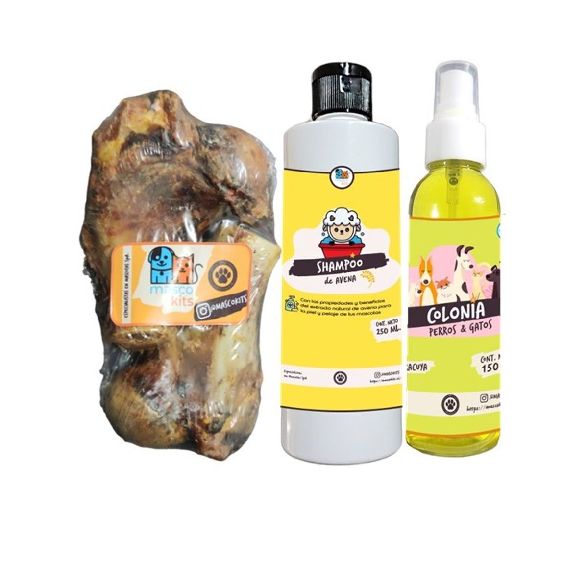 MASCOKITS - Hueso Humero Cerdo 100% Natural + Shampoo +  Colonia