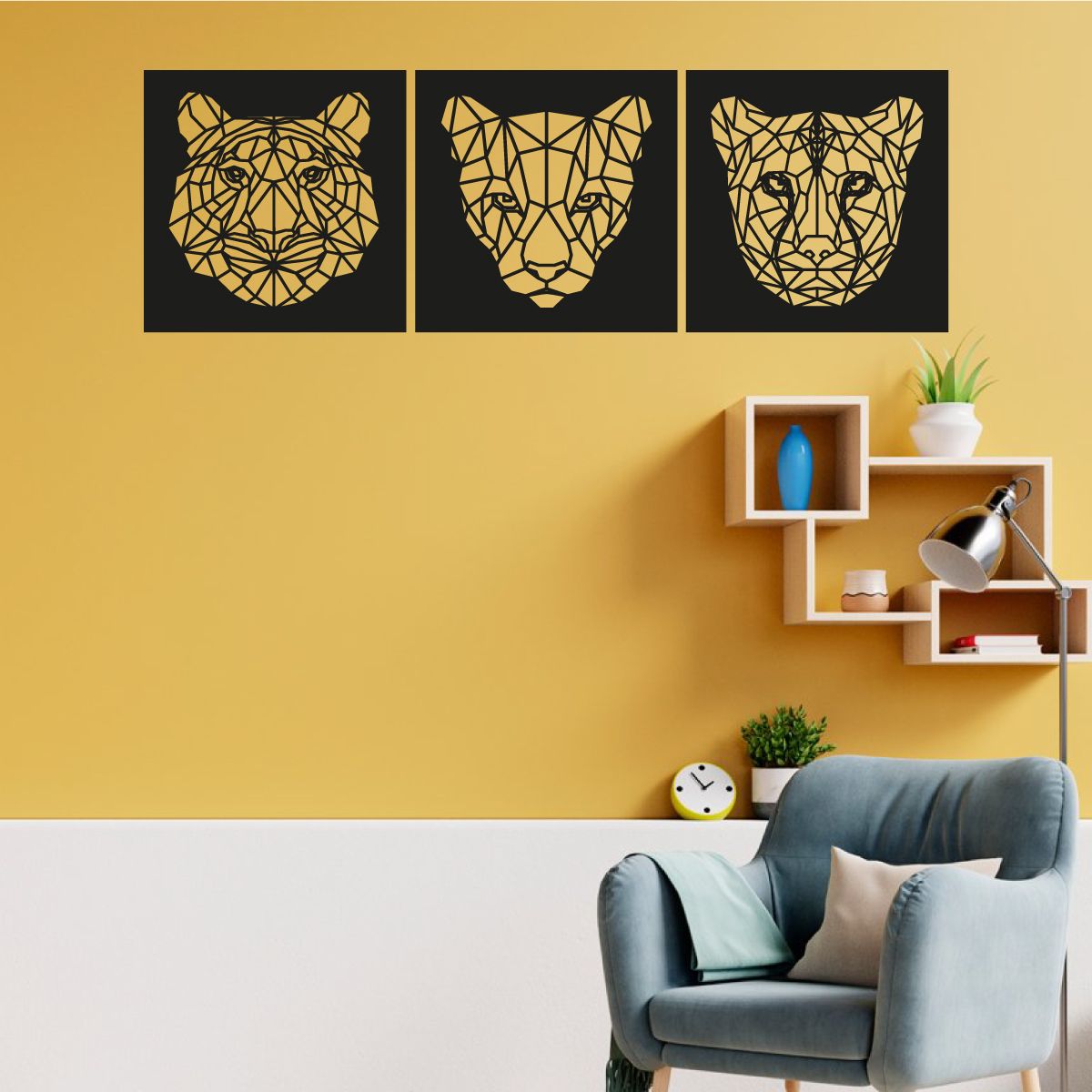 GENERICO - Cuadro Decorativo Tigre Triptico Mdf 3mm Animal Felinos