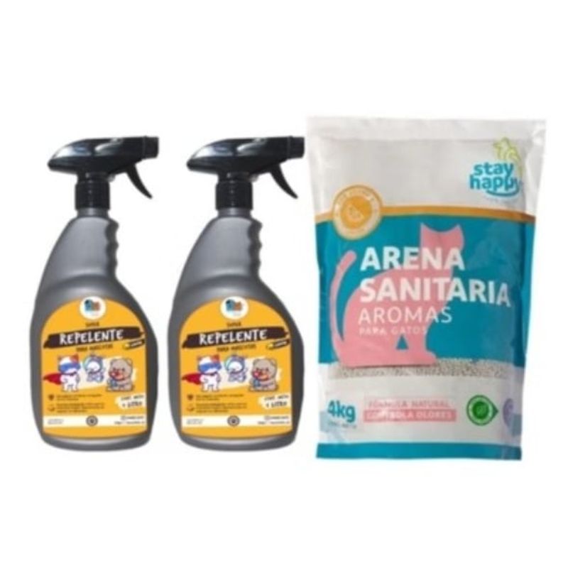 MASCOKITS - Kit Para Gatos 2repelente 4kg Arena Aglutinante Aroma Limón