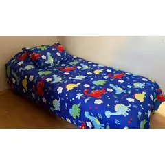 GENERICO - Cubrecama 1.5 plaza AZUL DINO KIDS quilt verano 100% COTTON