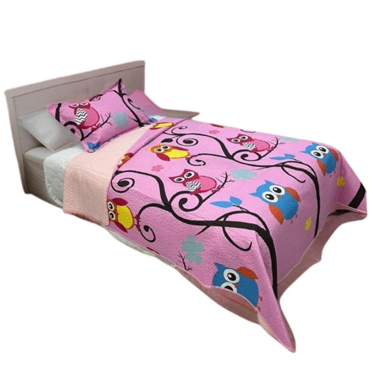 GENERICO - cubrecama 1.5 plaza ROSA BUHO quilt verano 100% COTTON