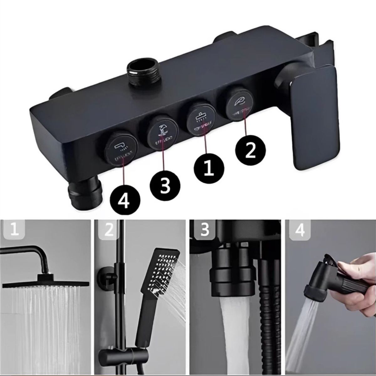 ACTUAL - Columna de Ducha Negra Mate Botones 4 Funciones