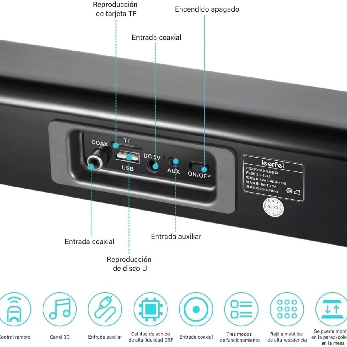 BLUEDREAMER - Bocina Bluetooth Barra D Sonido Para Tv Con Rca Aux Usb 80cm