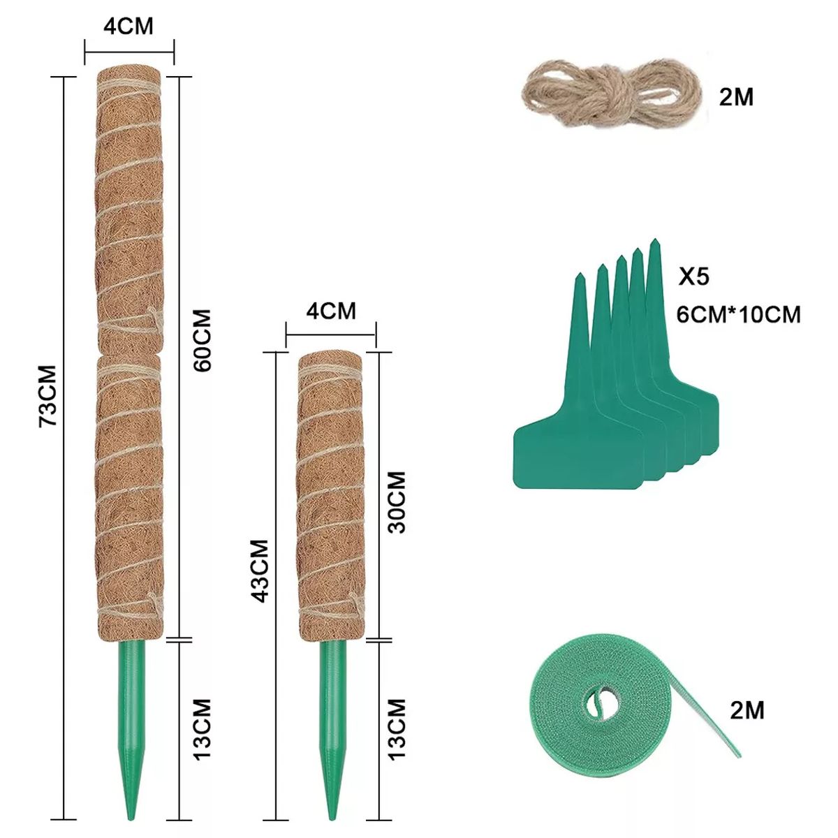 DEKANO - Juego De 9 Tutor De Musgo Para Plantas 43 Cm / Fibra Coco