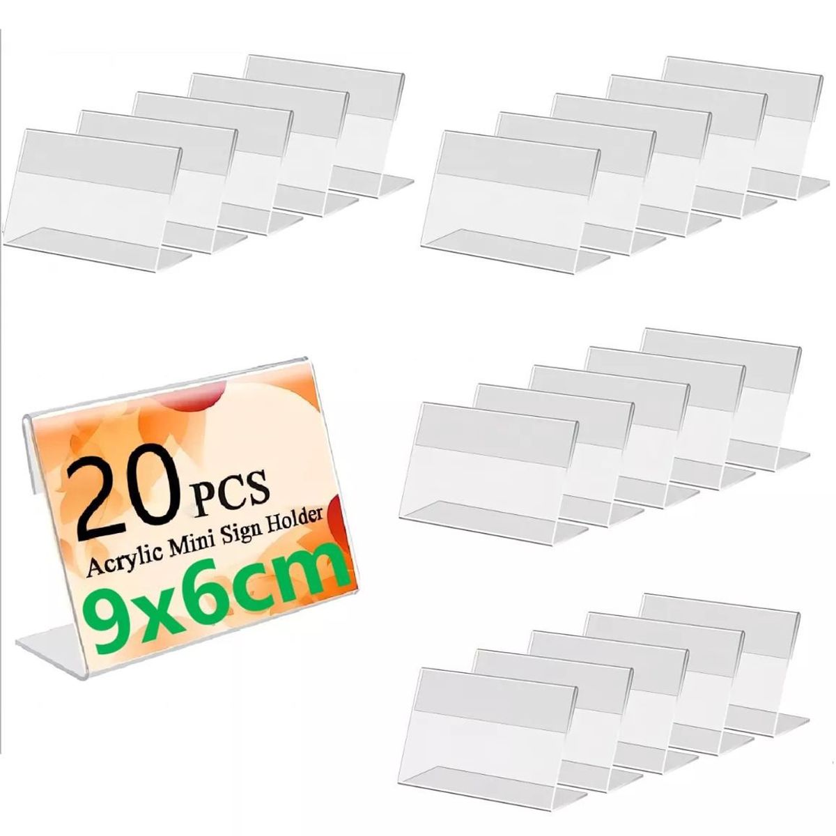 KUANGYE - Pack 20 Porta Precios De Acrilico Medida 9x6 Cm Ultra Claro