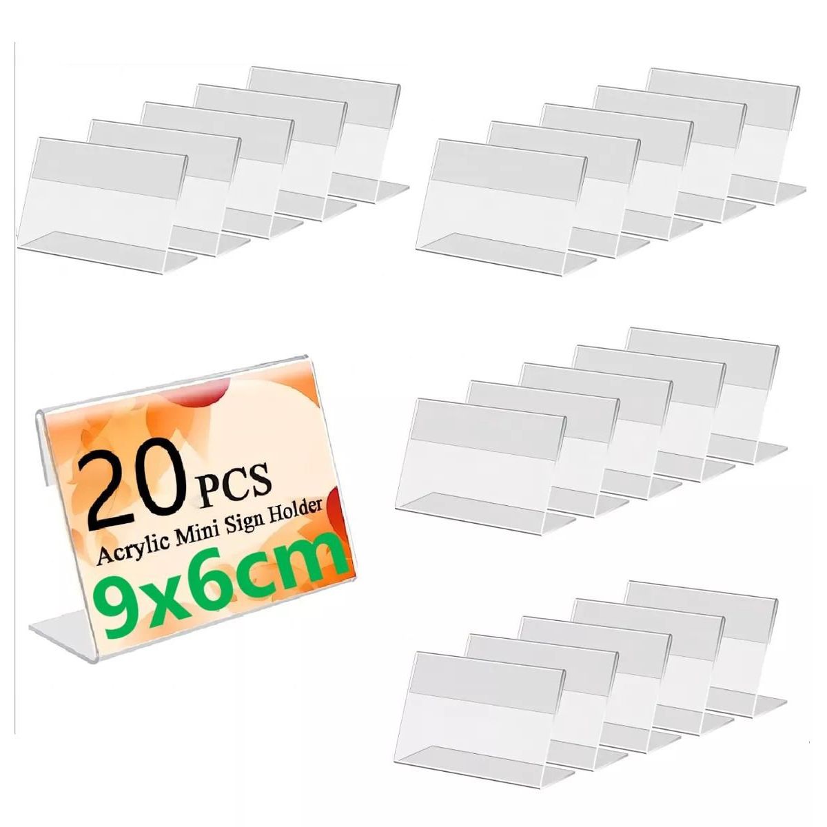 KUANGYE - Pack 20 Porta Precios De Acrilico Medida 9x6 Cm Ultra Claro