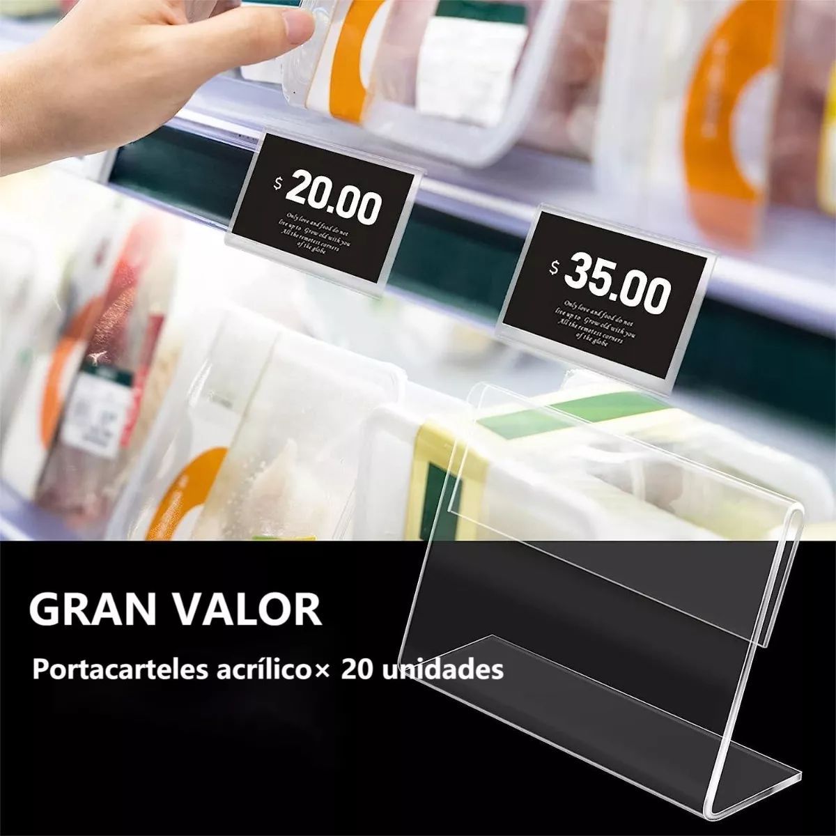 KUANGYE - Pack 20 Porta Precios De Acrilico Medida 9x6 Cm Ultra Claro