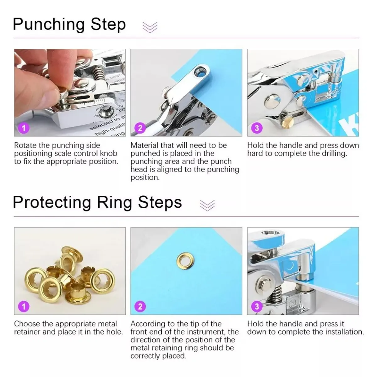 KUANGYE - Set Ojetilladora Perforadora Para Ojetillos + 400 Ojetillos