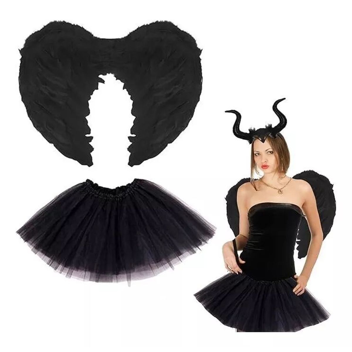 KUANGYE - Set Alas Grandes De Pluma + Tutu Disfraz Mujer Adulto