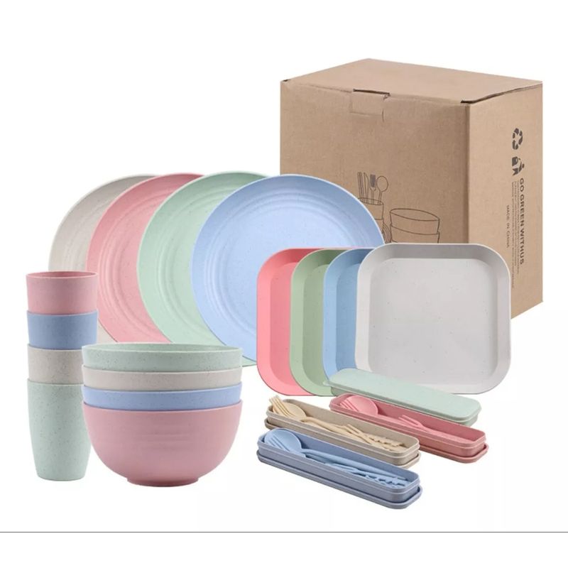 TNAKIEX - Juego De Vajilla Paja Trigo 36 Piezas Reutilizable Cocina