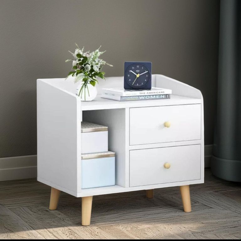 Velador 2 Cajones Madera 43x30x48 CM Blanco