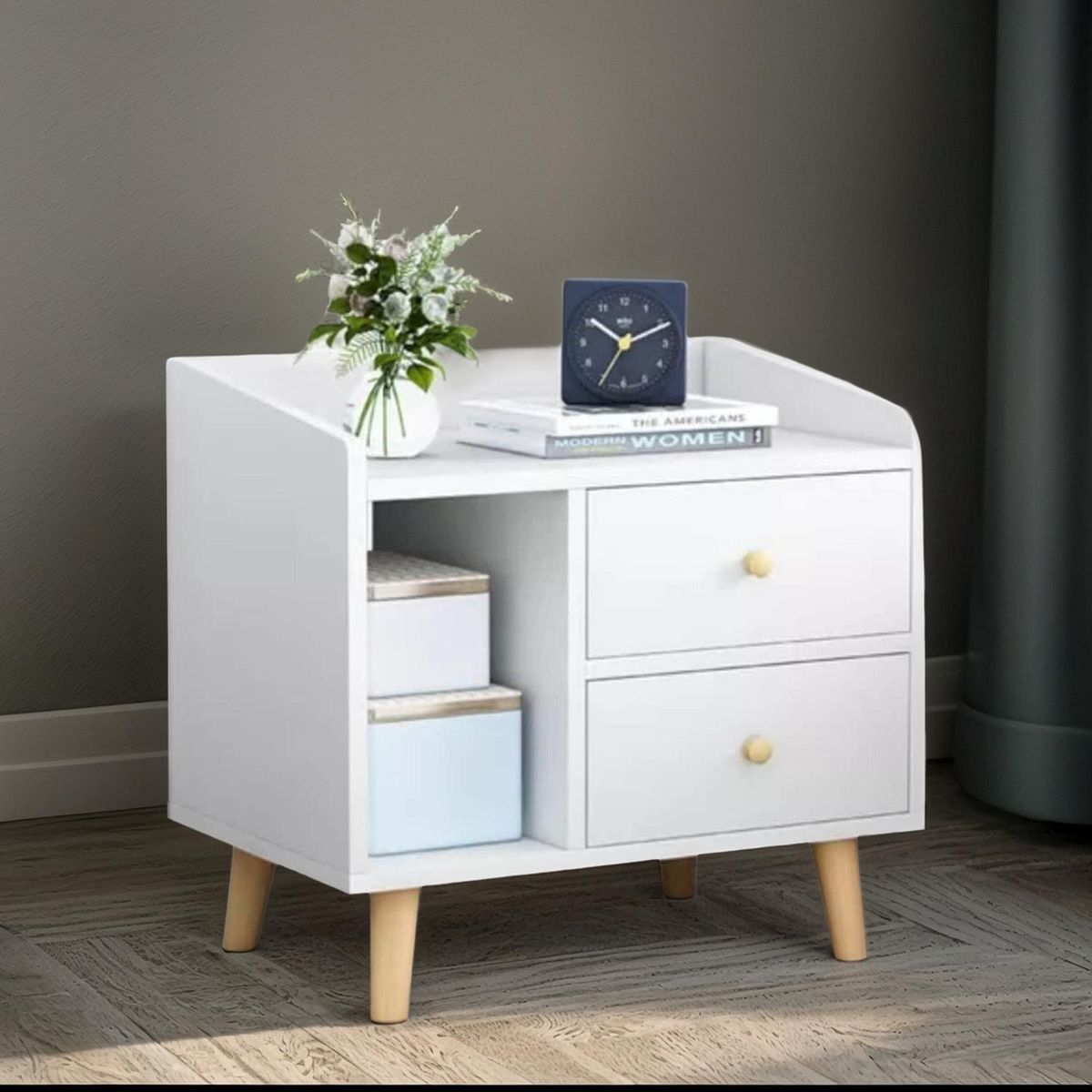 IMPORTCLICK - Velador 2 Cajones Madera 43x30x48 CM Blanco