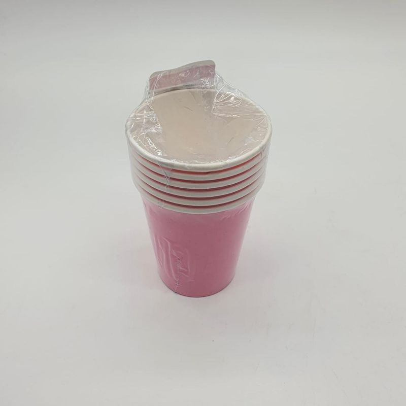 GENERICO - Vasos Cartón 6 Unidades Cumpleaños Fiesta 250ml Ecológico - Rosa.