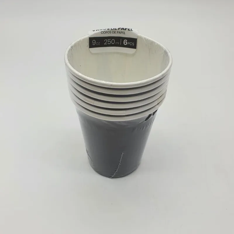 GENERICO - Vasos Cartón 6 Unidades Cumpleaños Fiesta 250ml Ecológico - Negro