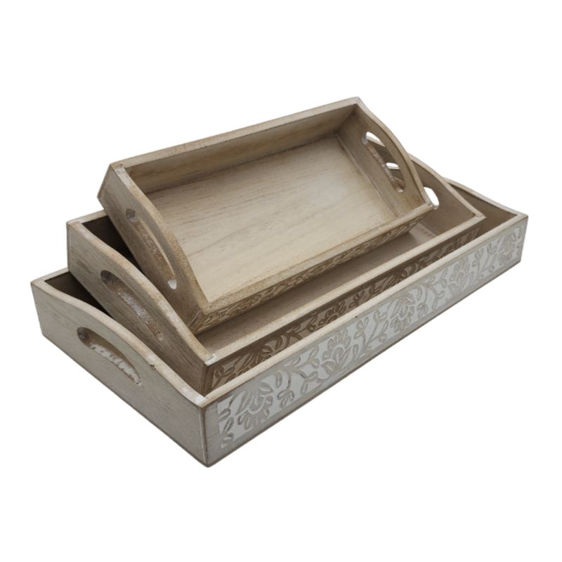 GENERICO - Set 3 Bandejas Decorativa Multiuso Madera Cocina Sofa Regalos.