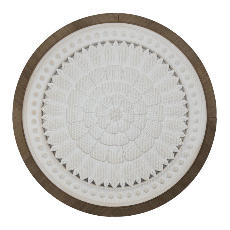 GENERICO - Cuadro De Madera Ornamental Mandala Blanco Borde Marco Cafe