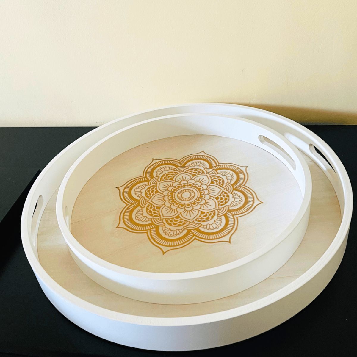 GENERICO - Set 2 Bandejas Desayuno Multiuso Madera Bambu Con Mandala