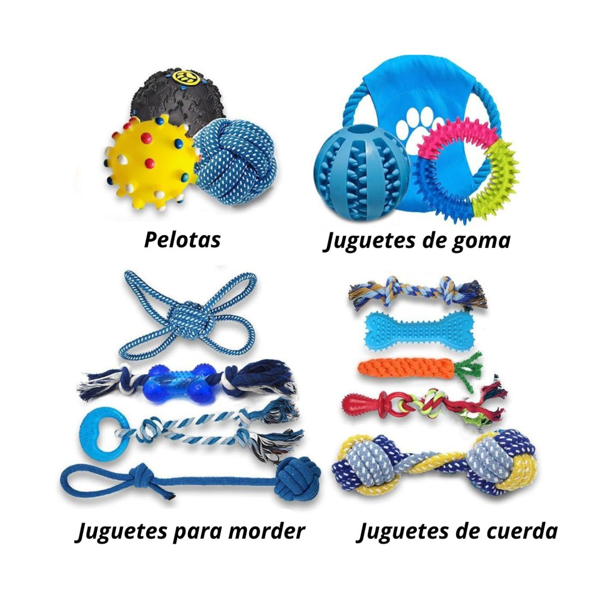 CRUSEC - Set 15 Juguetes Para Mascotas Antiestrés Pelota Cuerda Goma