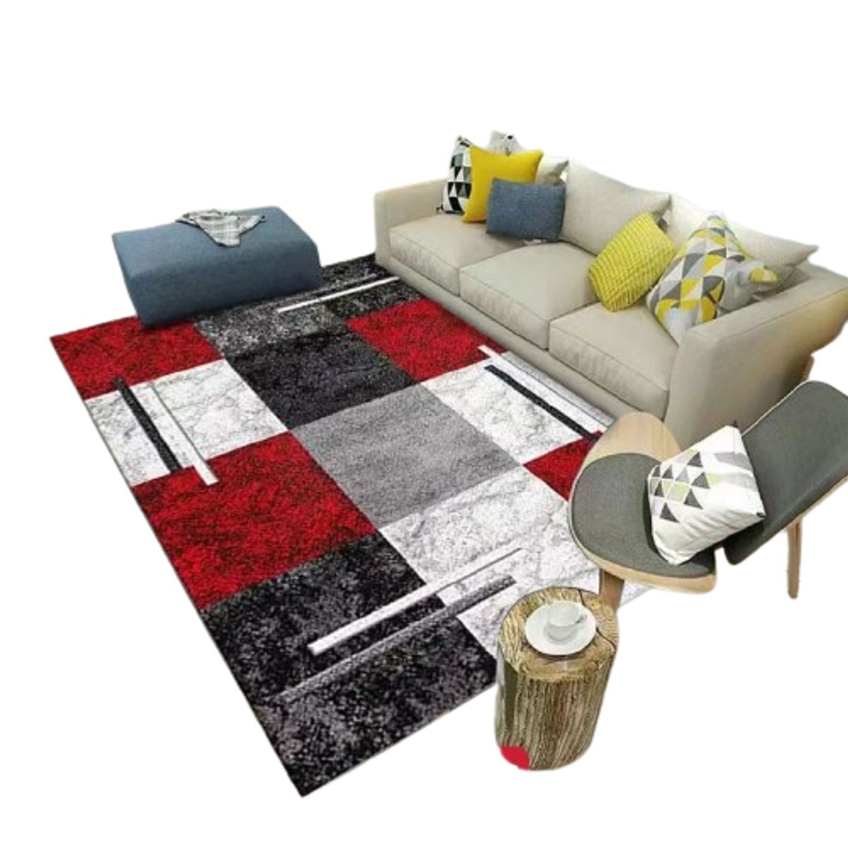 GENERICO - ALFOMBRA PEQUEÑA 160X200 CM CUADRO ROJO DELGADA LISA ANTIDESLIZ