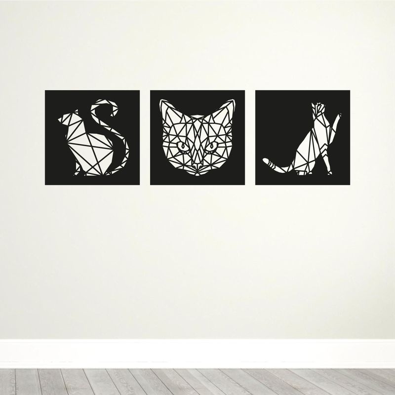 GENERICO - Cuadro Decorativo GATO Triptico Mdf 3mm Animal Felinos