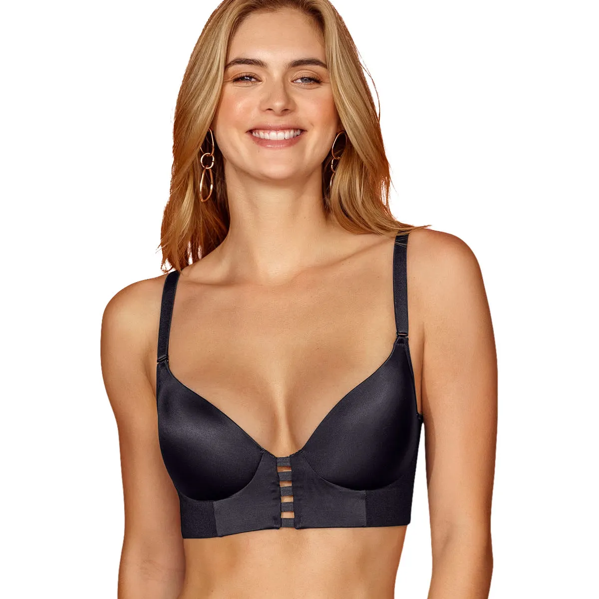 LEONISA - Sostén triangular de realce alto y buen cubrimiento Memory Bustier 091010 Negro