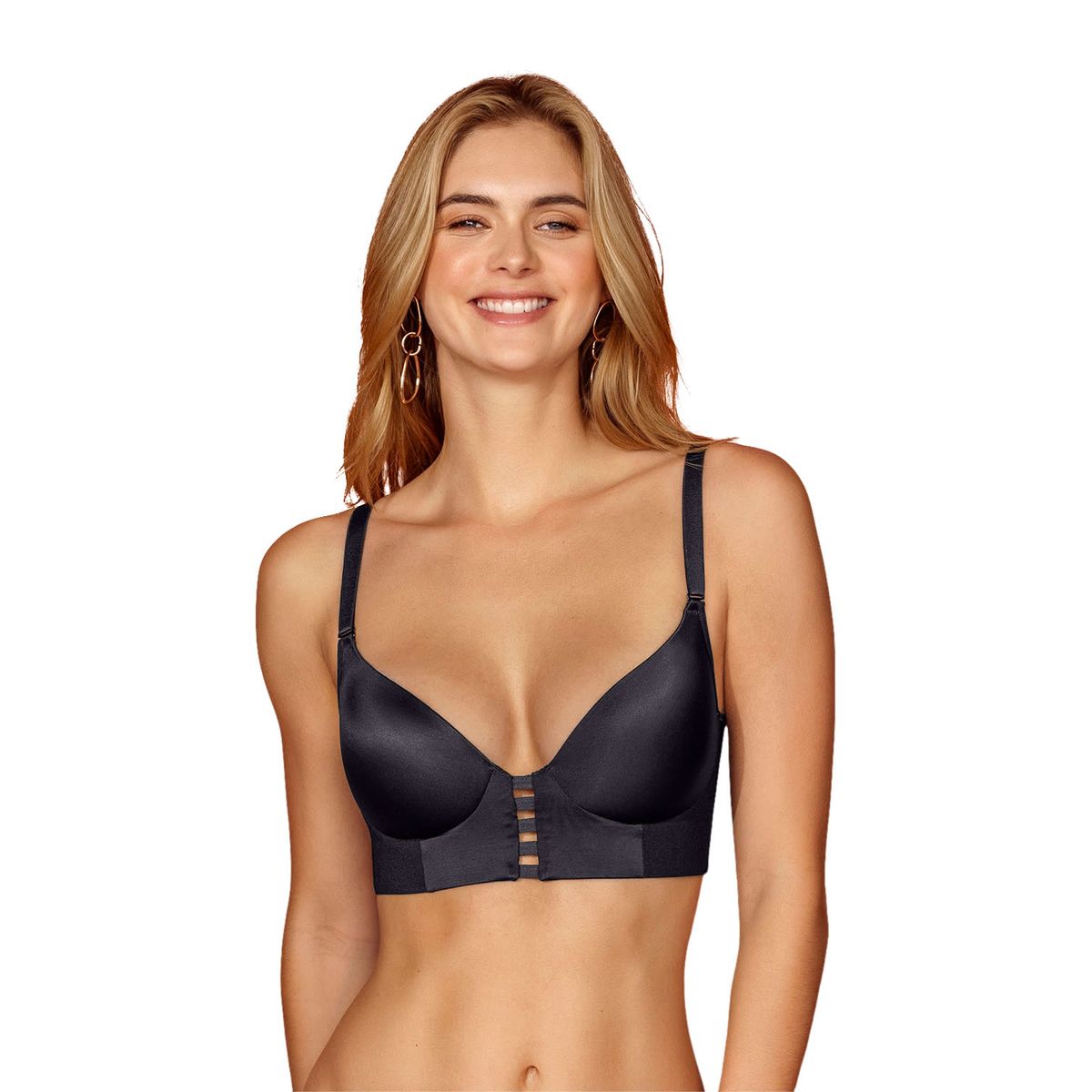 LEONISA - Sostén triangular de realce alto y buen cubrimiento Memory Bustier 091010 Negro