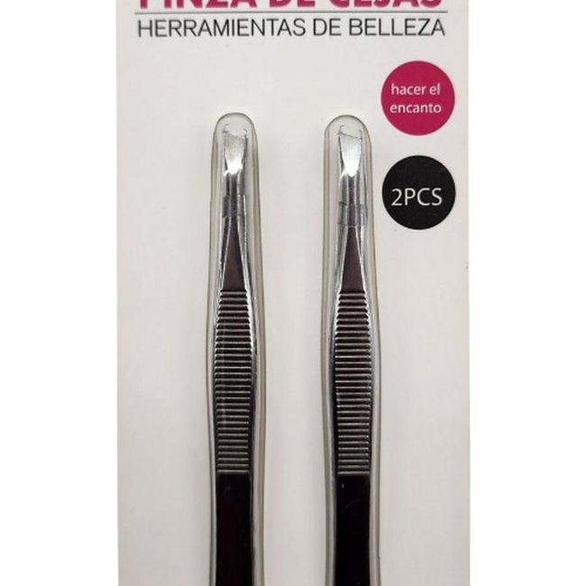 GENERICO - Set 2 Pinzas Depilación Cejas Facial Punta Acero Inoxidable