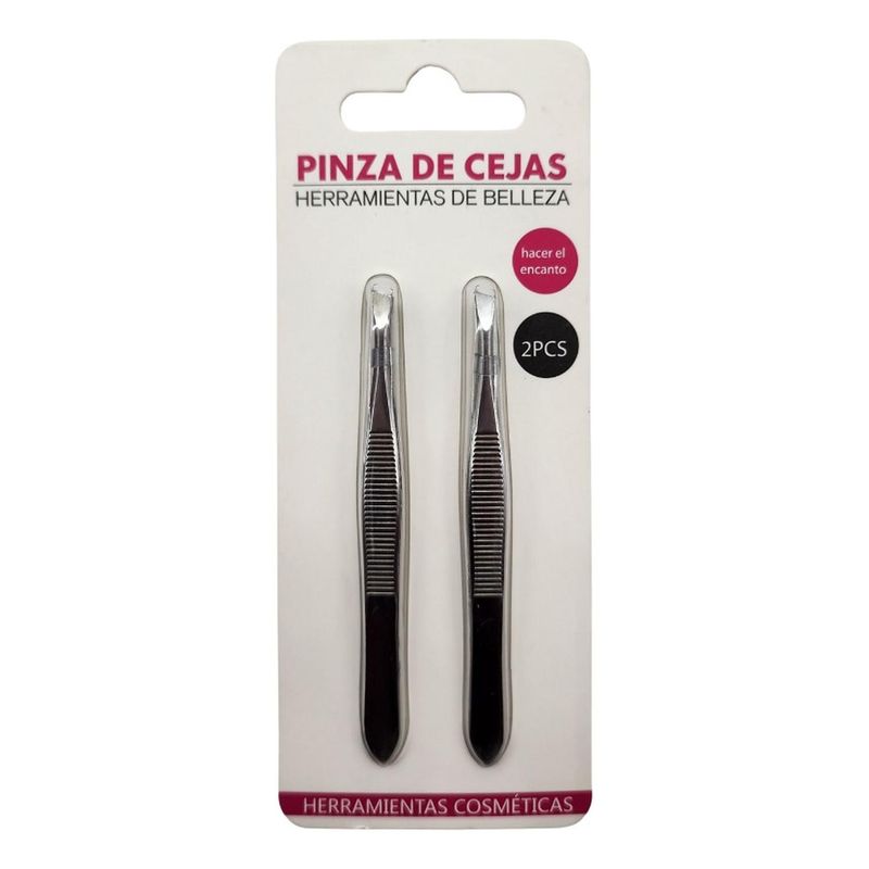 GENERICO - Set 2 Pinzas Depilación Cejas Facial Punta Acero Inoxidable