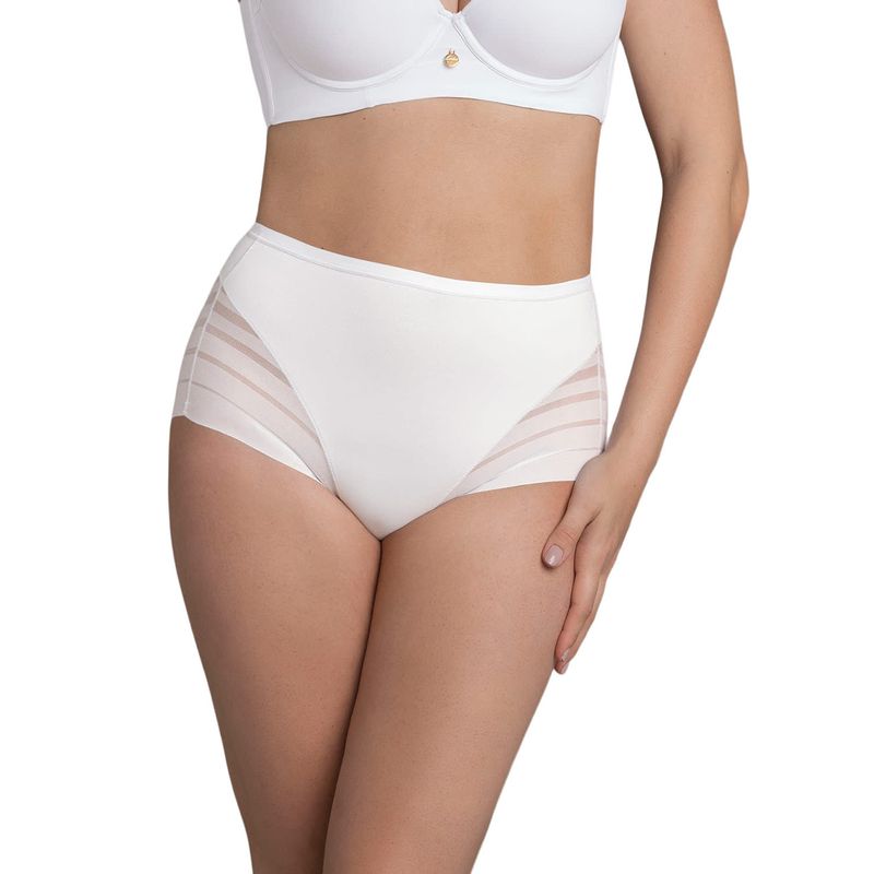 LEONISA - Calzón faja clásico con control moderado de abdomen y bandas en tul 012903 Blanco