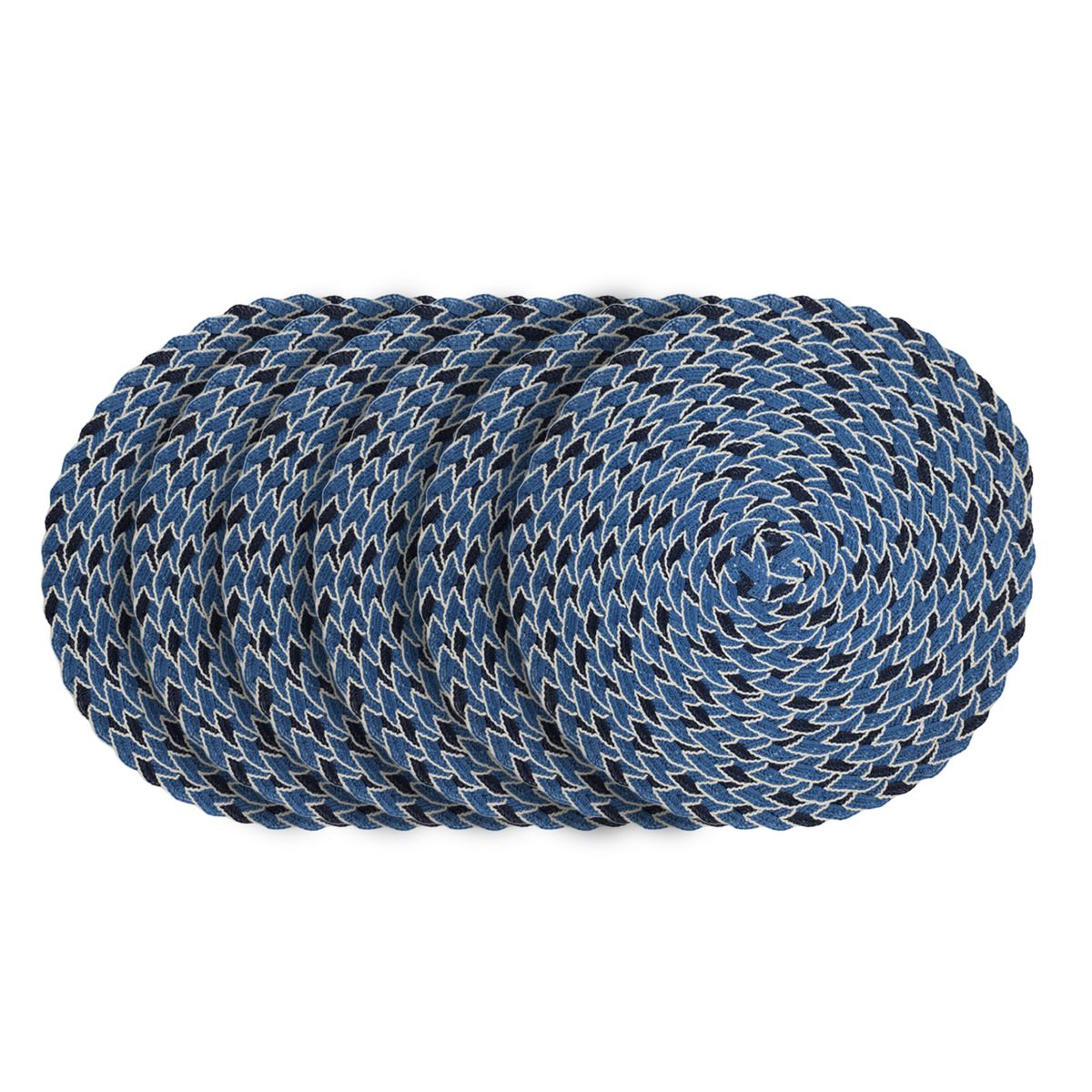 GENERICO - Set 6 Individuales Circulares Trenzados Completo Azul Blanco.