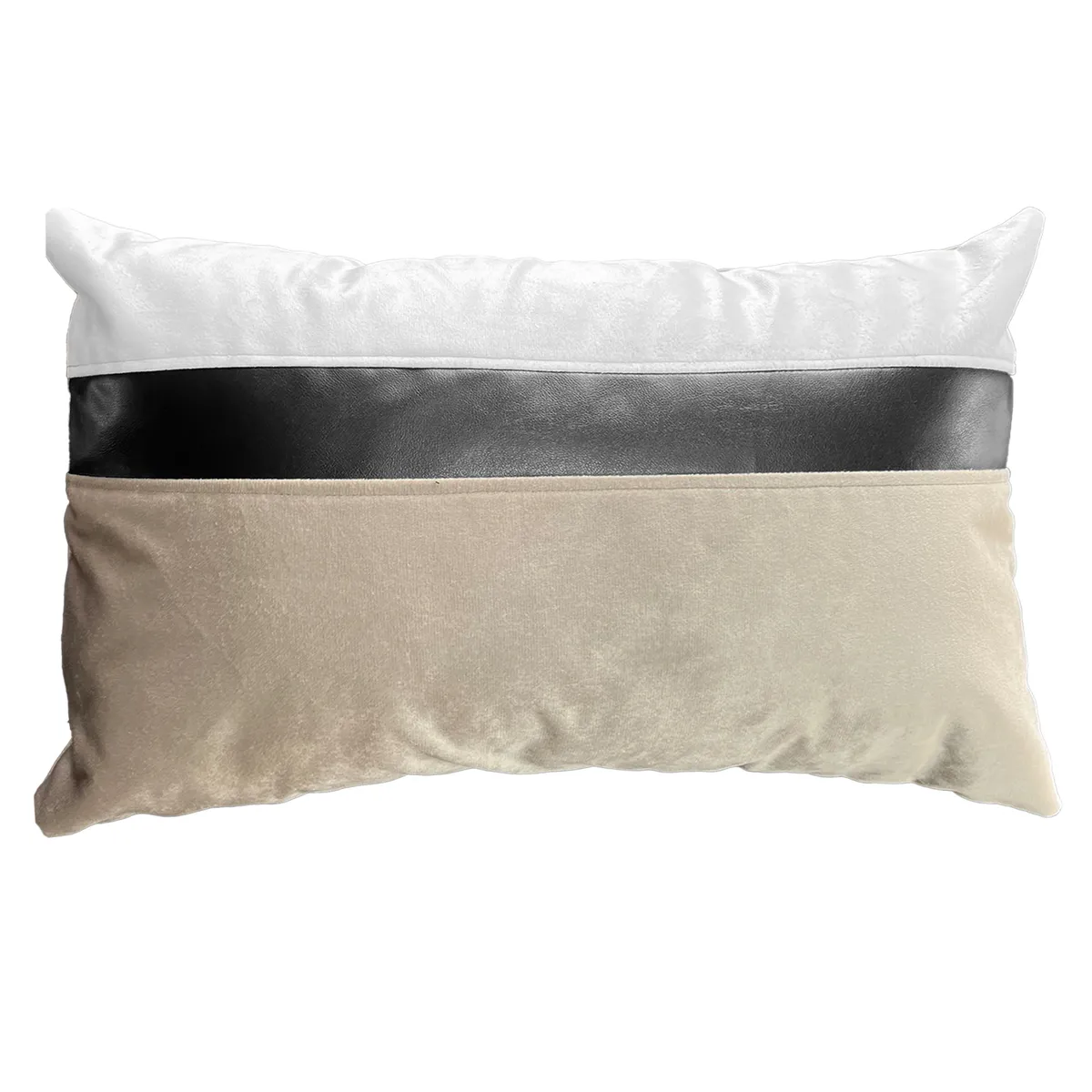 ELIZABETH PEPER - Funda Cojín Decorativo diseño Beige Negro Ecocuero 50X30