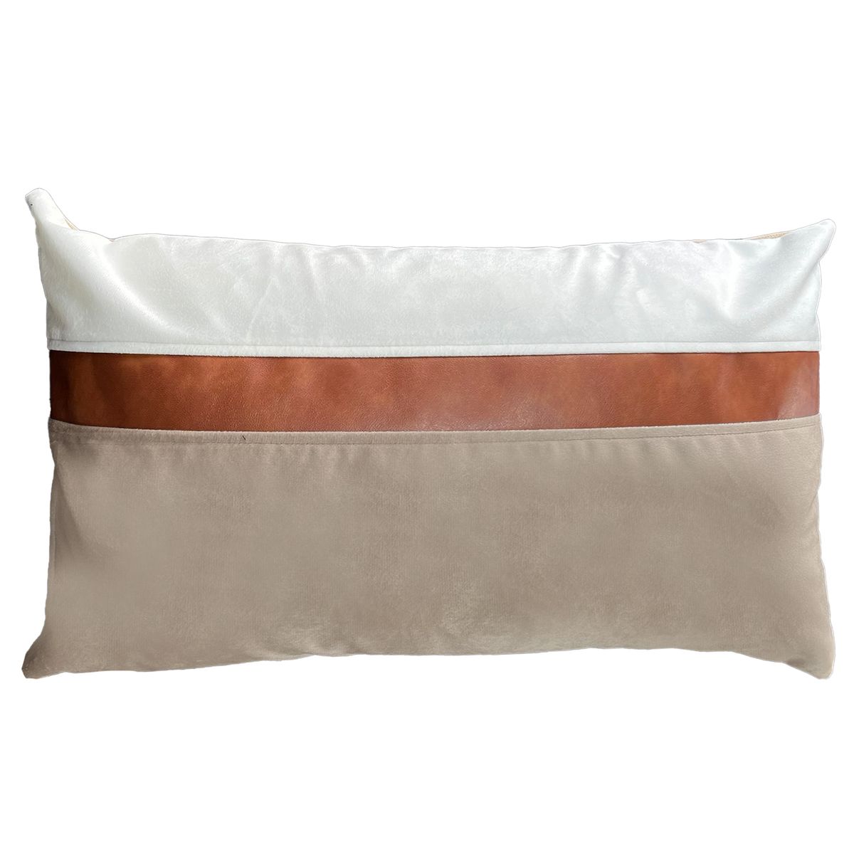 ELIZABETH PEPER - Funda Cojín Decorativo diseño Blanco Beige Ecocuero 50X30