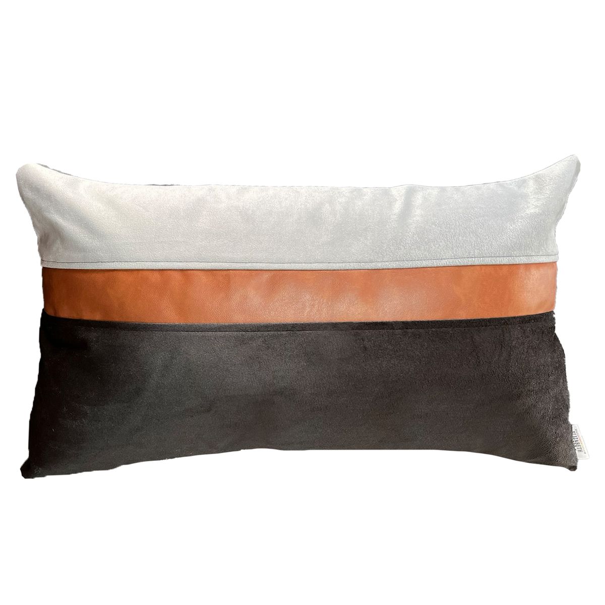 ELIZABETH PEPER - Cojín Decorativo diseño Negro Gris Ecocuero 80X40 Relleno