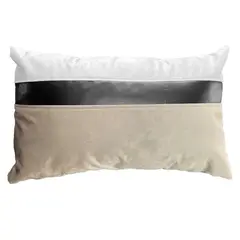 ELIZABETH PEPER - Cojín Decorativo diseño Beige Negro Ecocuero 60X40 Relleno