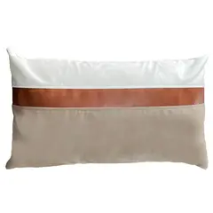 ELIZABETH PEPER - Cojín Decorativo diseño Blanco Beige Ecocuero 80X40 Relleno