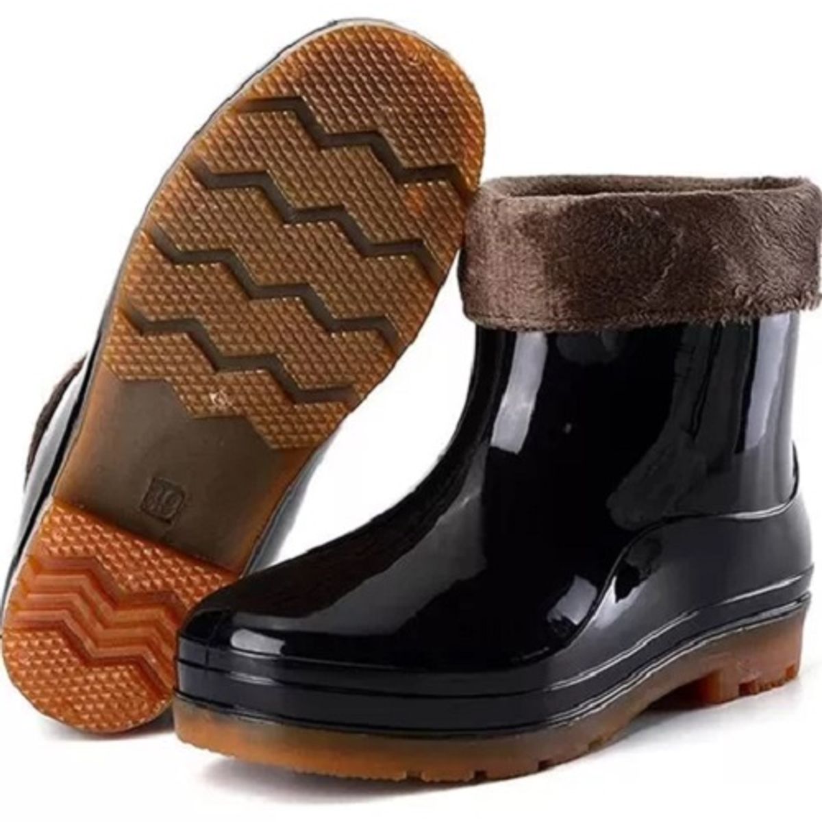 AGUALLUVIA - Botas De Agua Hombre Negra Antideslizante Con Forro Cálido