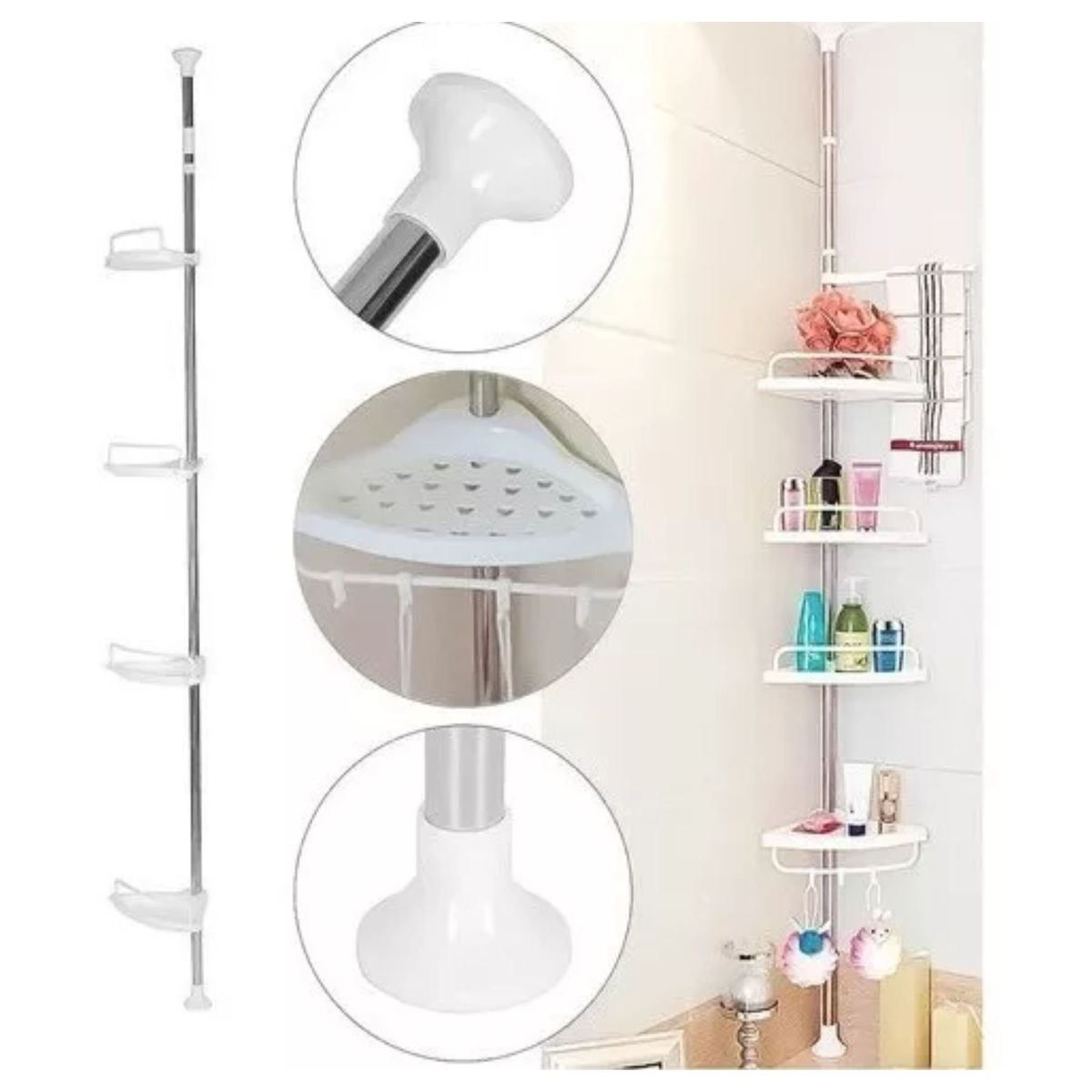 NEW LINE - Organizador Esquinero Ducha Baño Multiuso 4 Pisos Ajustable