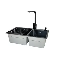 MODERN SPACE - Lavaplatos 80x45 Cm Deluxe Negro Con Accesorios Y Griferia