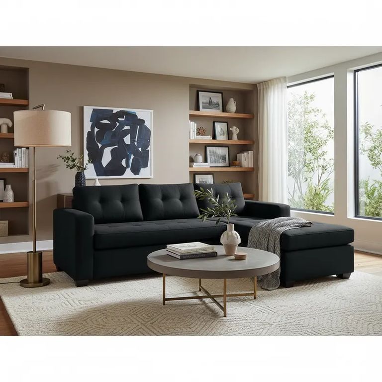 Sofa Seccional Derecho 4 Cuerpos 220x170 cm - Tela Repelente a Liquidos - Facil Limpieza Negro