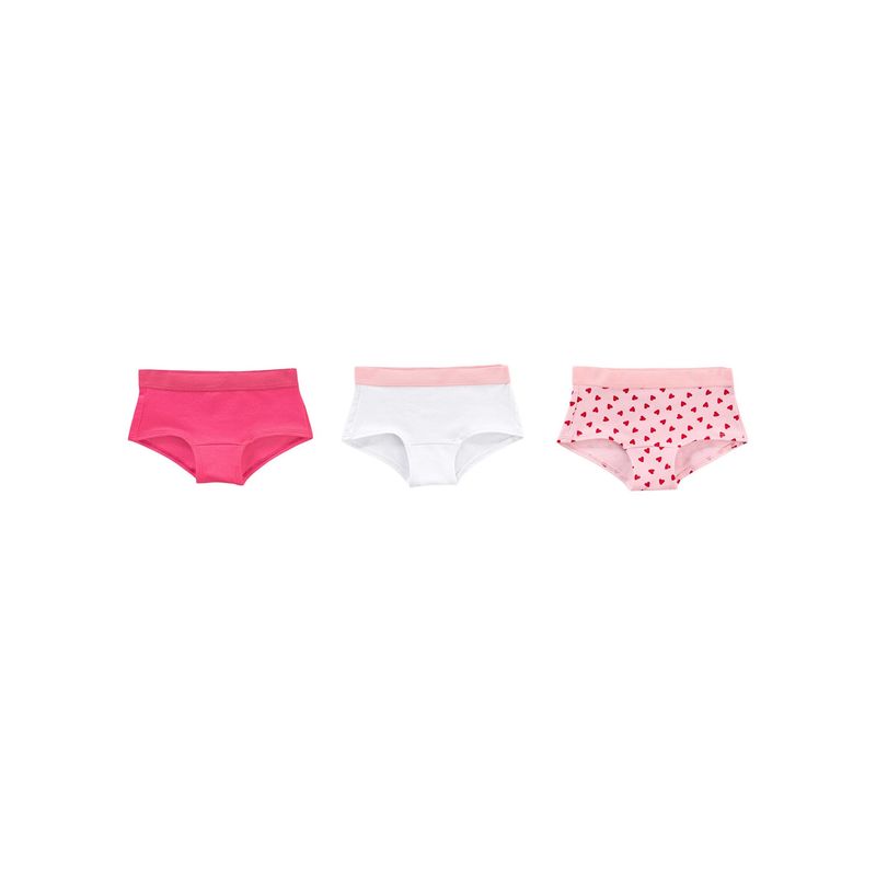 LEONISA - Pack x 3 calzones tipo pantaleta en algodón suave para niña 62301X3 Fucsia / Estampado / Blanco