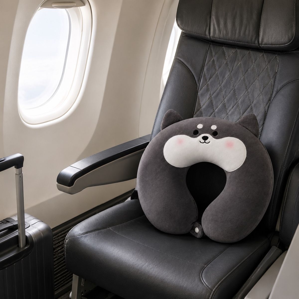 GENERICO - Almohada de viaje cojín de cuello con diseño de perro shiba gris