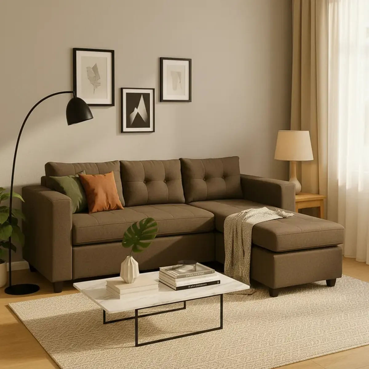 FLOBAL - Sofá Seccional 4 Cuerpos Derecho - Café Repelente a Líquidos