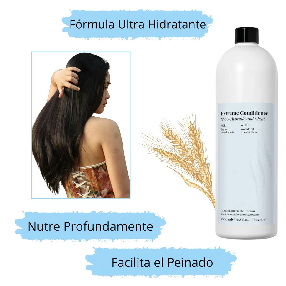 FARMAVITA - Acondicionador Farmavita Backbar Extreme N°6 Avocado and Wheat 1000ml Nutre Suaviza Antifirzz