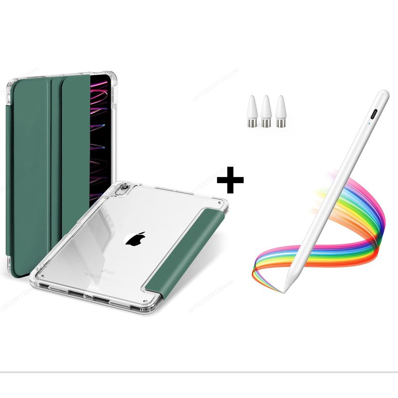 GENERICO - PACK Funda Clear Case Verde Oscuro Para iPad 10.2 + Lápiz Tactil