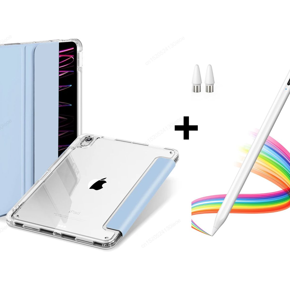 GENERICO - PACK Funda Clear Case CELESTE Para iPad 10.2 + Lápiz Tactil